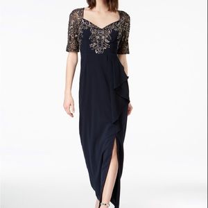 Adrianna Papell short sleeve long beaded dress